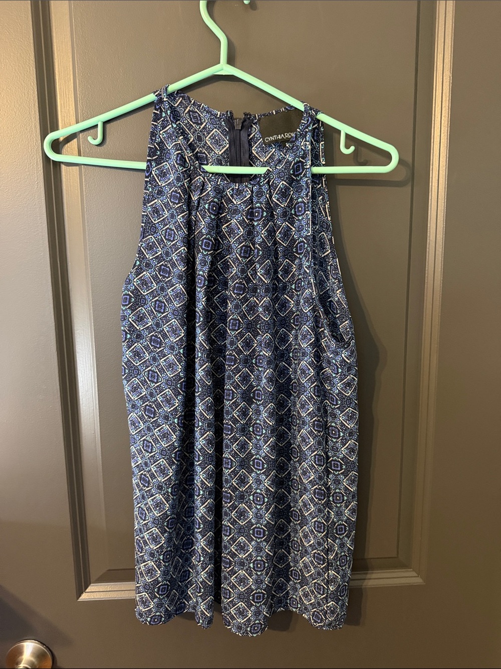 Cynthia Rowley Navy Blue Geometric Halter Tank Top